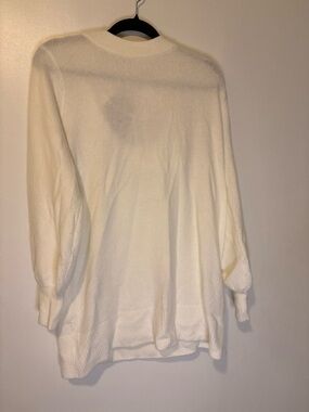 Joe Fresh Cream Knit Crew Neck Sweater Black Ribbon Bow Back Cozy Size M